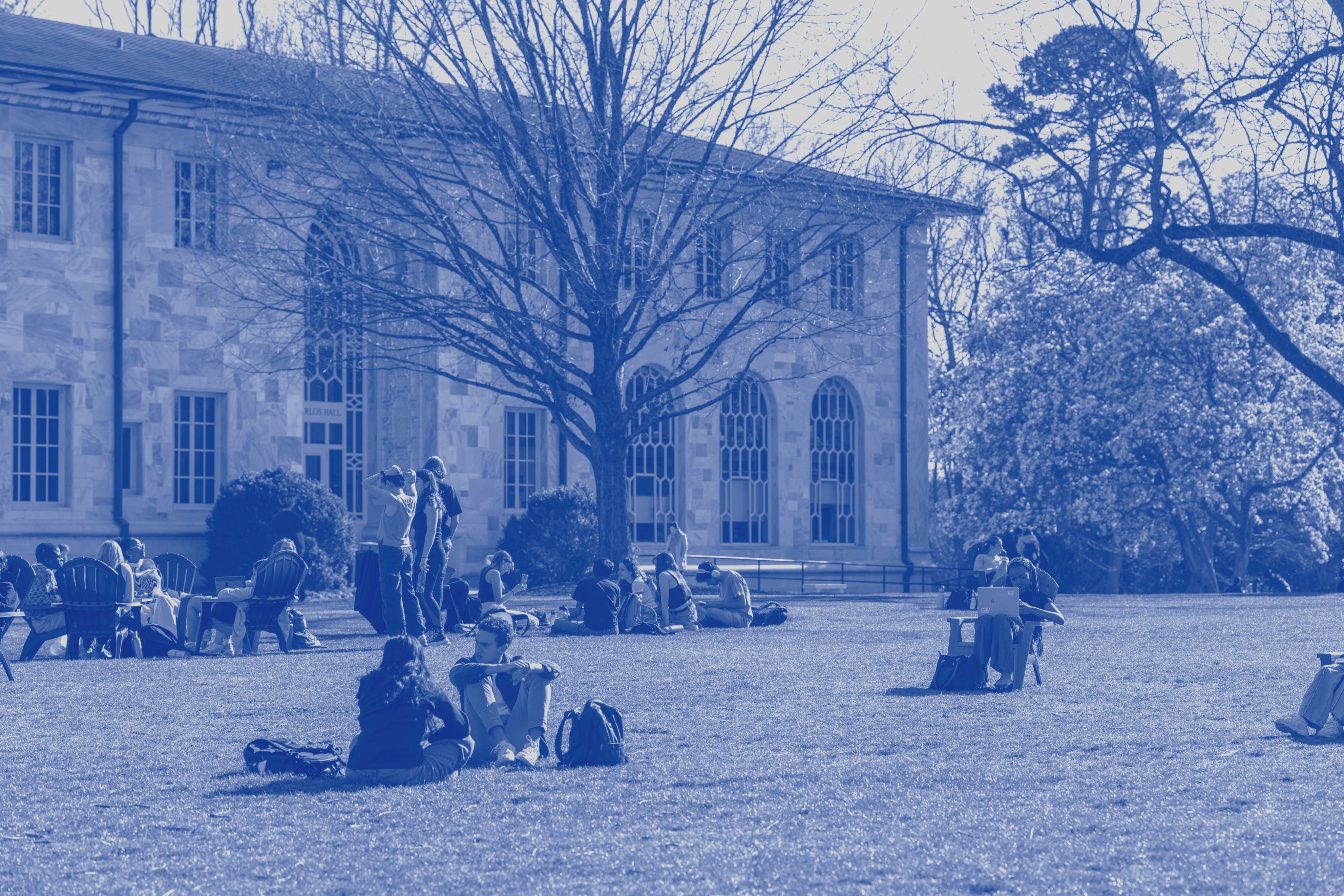 Emory students mingle on the university Quad