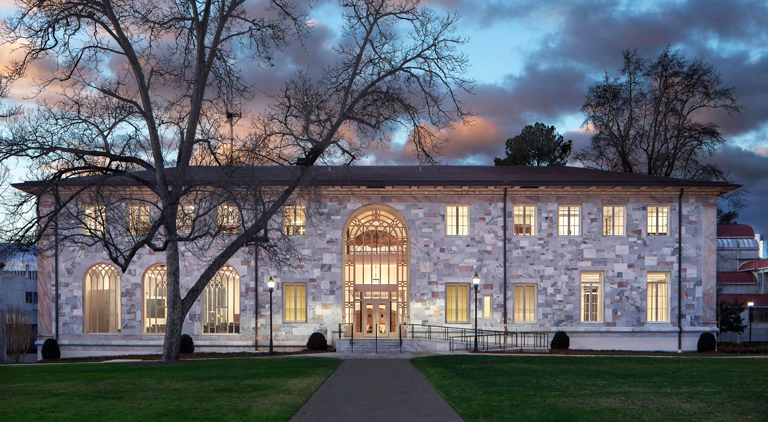 exterior shot of Convocation Hall at sunset