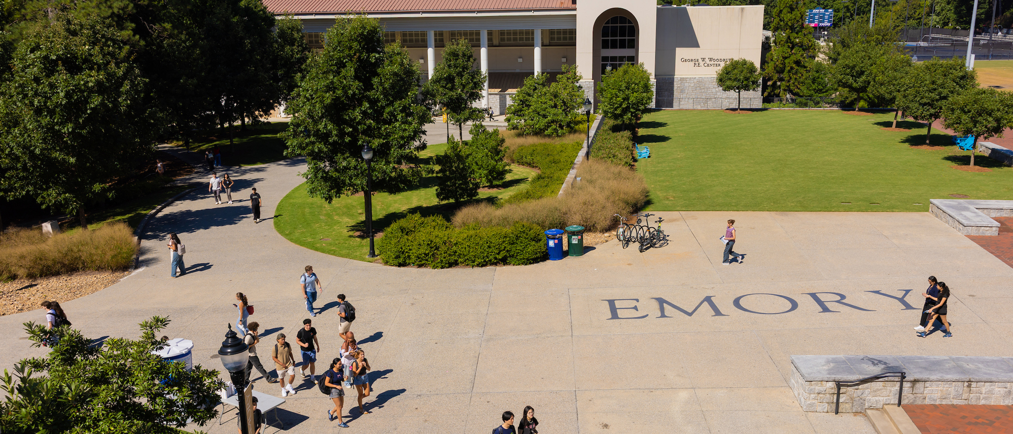sidewalk between Emory's Student Center and WoodPec Recreation Center