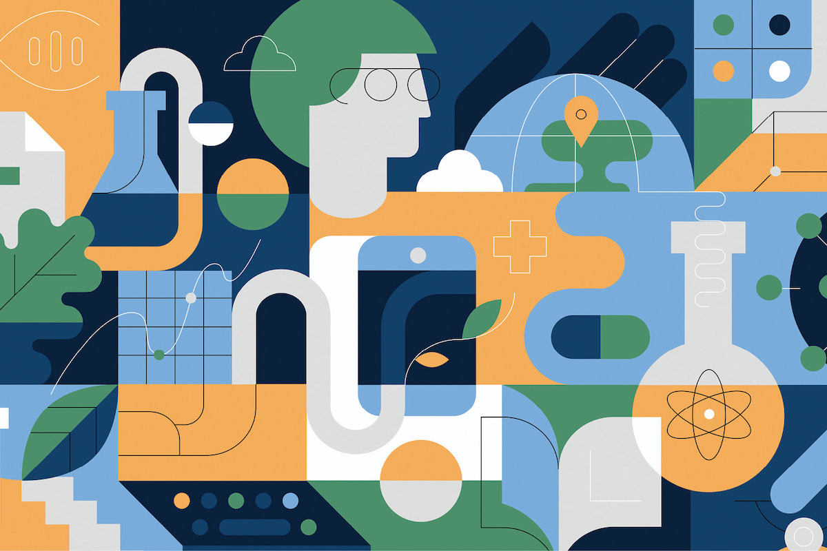 graphic showing research related images